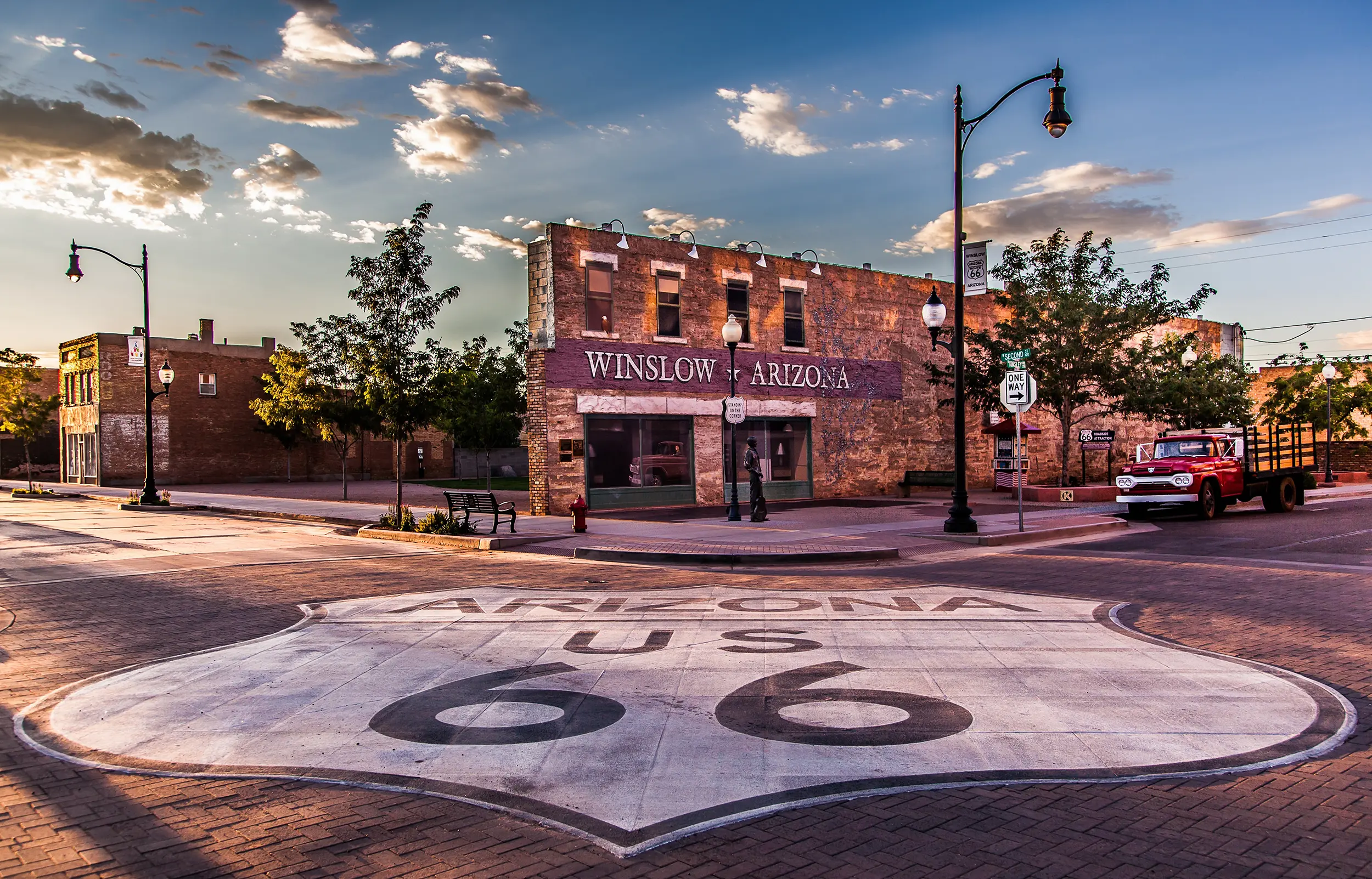 Standing on a corner in Winslow Arizona along Historic Route 66